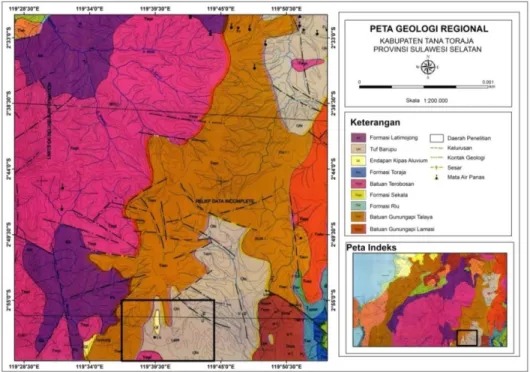 Gambar 2.1 Peta geologi regional daerah penelitian berdasarkan peta geologi lembar Mamuju