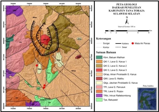 Gambar 2.2 Peta geologi daerah panas bumi Bittuang, Tana Toraja, Sulawesi Selatan (Modifikasi  dari Soetoyo dkk., 2009)