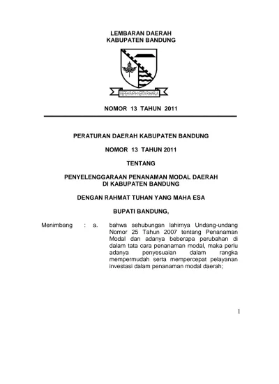 LEMBARAN DAERAH KABUPATEN BANDUNG NOMOR 13 TAHUN 2011 RANCANGAN ...