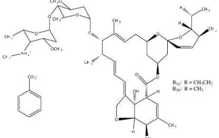 Gambar  1: Struktur molekul emamektin benzoatOB1a: C49H75NO13-C7H6O2 B1b: C48H73NO13-C7H62 (Dybas, dkk., 1989)