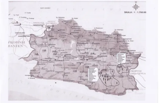 Gambar 1. Potensi Wilayah Sebaran Kayu Manglid di Kabupaten Tasikmalaya  dan Kabupaten Ciamis (sumber: diolah dari Anonim, 2013b.) 