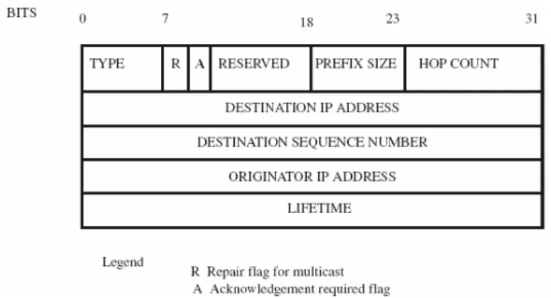 Gambar 2.11. Format paket pesan route reply (RREP) [1]. 
