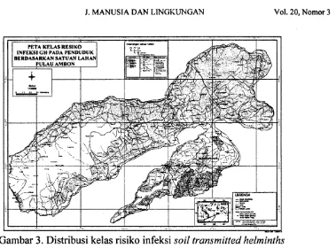 Gambar 3. Distribusi kelas risiko infeksi soil transmitted helminthspada penduduk pedesaan Pulau Ambon berdasarkan satuan lahan