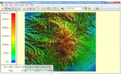 Gambar 1. Citra SRTM pada tampilan software Global Mapper 