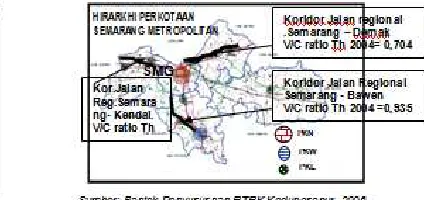 Gambar 1 :  Peta Kepadatan Penduduk Kota   Semaran g dan Gambar 2 :  Peta jaringan jalan penghubung  Kota Semarang                      Sekitarnya  ( Semarang   Metropolitan Area )                    (kota inti ) dengan  Kawasan Semarang Metropolitan