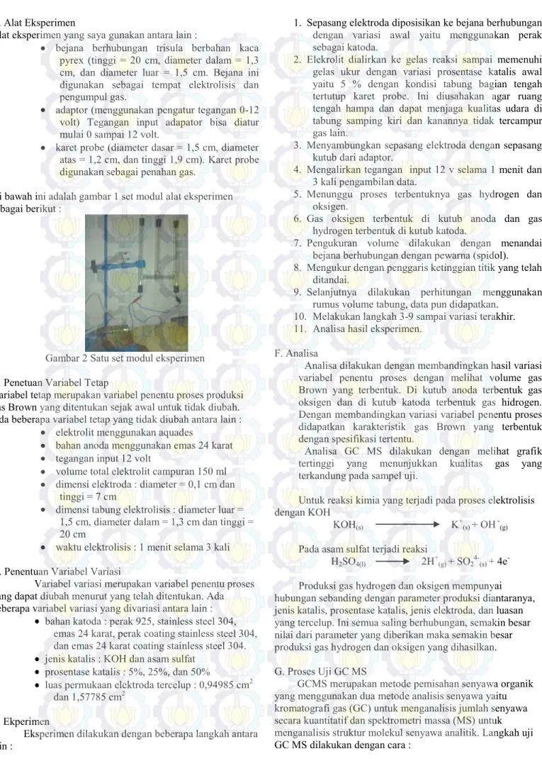 Gambar 2 Satu set modul eksperimen  C. Penetuan Variabel Tetap 