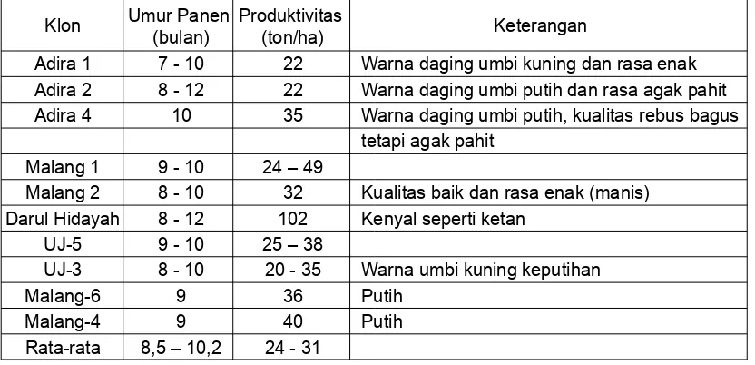 Tabel 4. Produktivitas beberapa klon unggul cassava di Indonesia