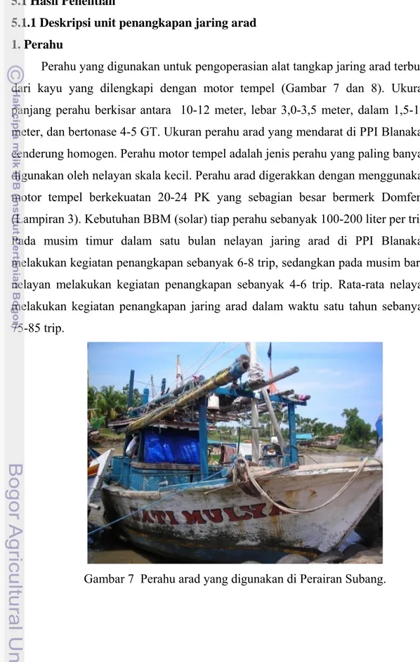 Gambar 7  Perahu arad yang digunakan di Perairan Subang. 