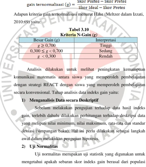 Tabel 3.10  Kriteria N-Gain (g) 