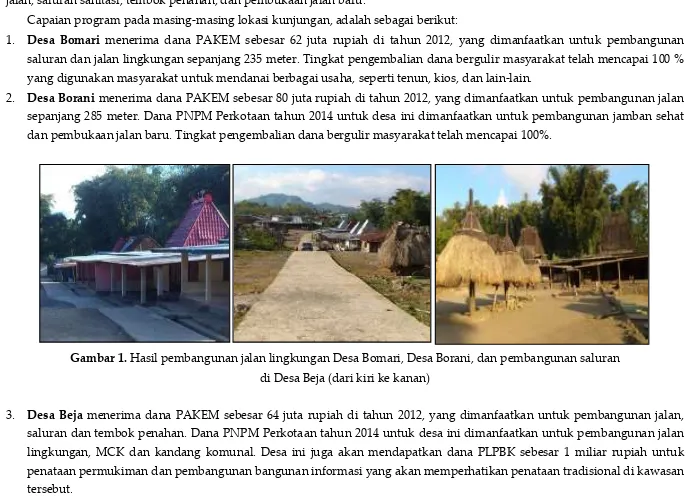 Gambar 1. Hasil pembangunan jalan lingkungan Desa Bomari, Desa Borani, dan pembangunan saluran  