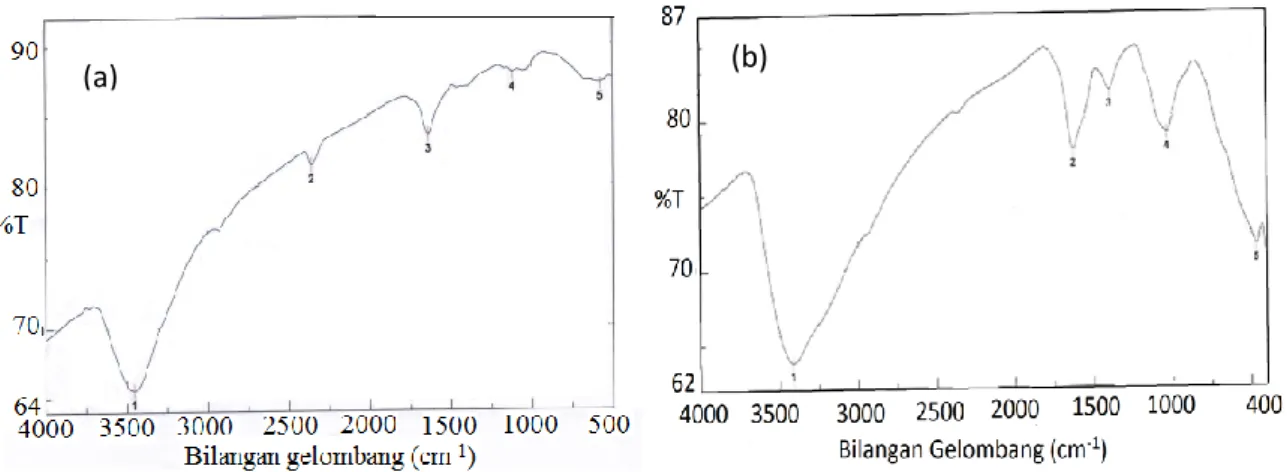 Gambar 4. Spektrum FT-IR permukaan baja: (a) tanpa dan (b) dengan nano-partikel  kitosan dalam air gambut