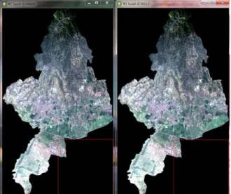 Gambar 2. Citra Landsat 8 bulan Juli 2015 sebelum dan  sesudah koreksi radiometrik 