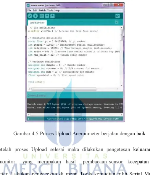 Gambar 4.5 Proses Upload Anemometer berjalan dengan baik 