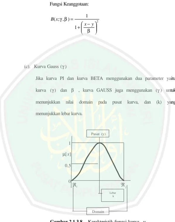 Gambar 2.1.3.8     Karakteristik fungsi kurva-  γ  1 ]µ[x0,5 0 ℜiℜjLebar  k Domain Pusat  (y) 