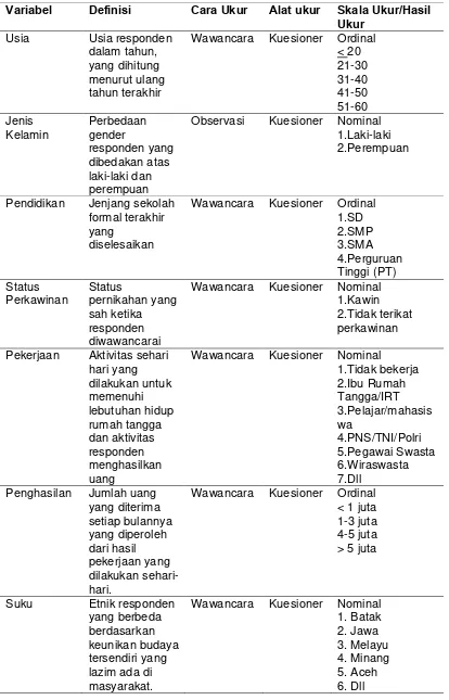 Tabel  3.2.  Definisi Operasional Variabel Sosiodemografi  Penelitian 