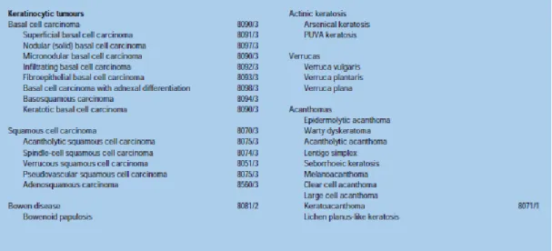 Tabel 2.1. Pembagian kanker kulit berdasarkan WHO 6   