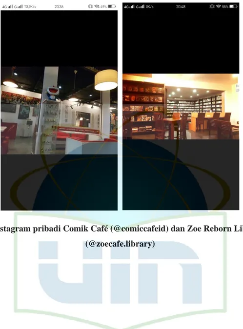 Gambar II.D.1. Comik Café (kiri) dan Zoe Reborn Library Café (kanan): contoh café  yang menyediakan manga dan dijadikan sebagai dekorasi