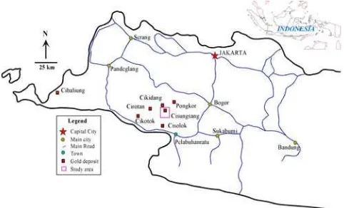 Fig. 1. Location of the Cisungsang area and other major gold deposits in Western Java 