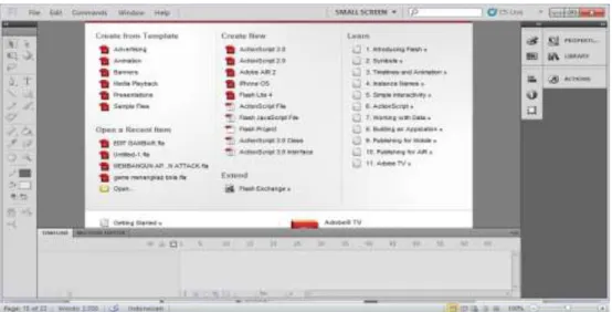 Gambar II.8. Tampilan layar pertama program Adobe Flash Pro CS.5.5  (Sumber : Madcoms Madium; 2012: 4) 