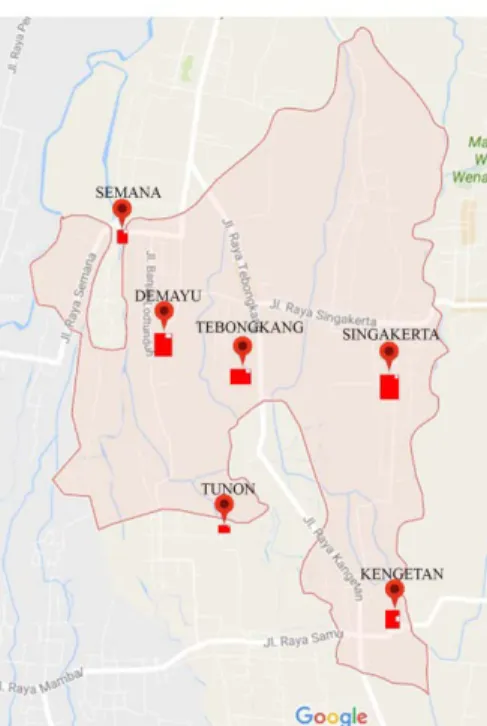 Gambar 5. Denah Site Plan Pola Ruang (Sumber: Google Earth, 2017)  3.3.2  Elemen Keras Taman Setra di Desa Singakerta