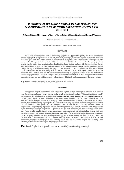 PENGGUNAAN BERBAGAI TINGKAT KADAR LEMAK SUSU KAMBING DAN SUSU SAPI