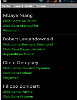Gambar 4.4 Tampilan Menu Daftar Resmi Transfer Pemain 