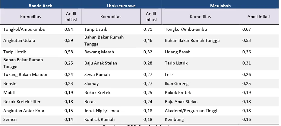 Tabel 2. 5. Inflasi menurut kota dan kelompok barang dan jasa di Provinsi Aceh (yoy;%) 