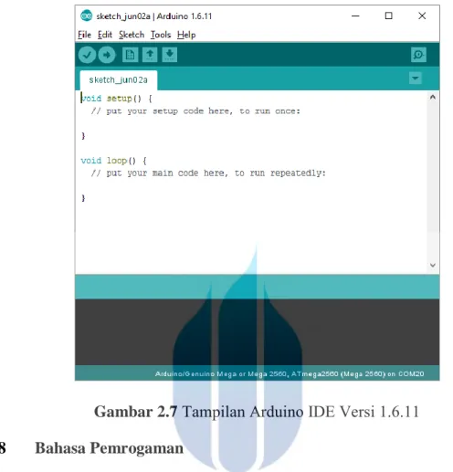 Gambar 2.7  Tampilan Arduino IDE Versi 1.6.11  2.8   Bahasa Pemrogaman