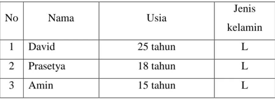 Tabel 1  Data responden 