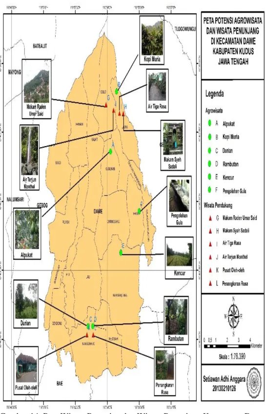 Gambar 14. Peta Wisata Pertanian dan Wisata Penunjang Kecamatan Dawe  Sumber Gambar 14: Koleksi Pribadi 