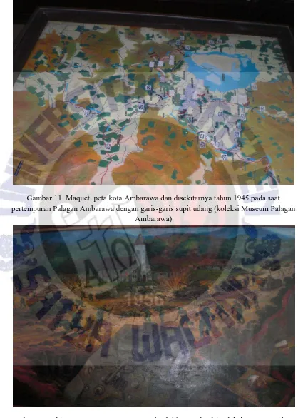 Gambar 11. Maquet  peta kota Ambarawa dan disekitarnya tahun 1945 pada saat pertempuran Palagan Ambarawa dengan garis-garis supit udang (koleksi Museum Palagan 
