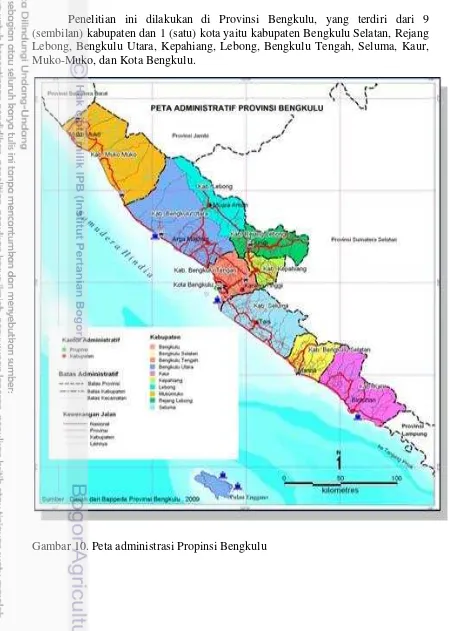 Gambar 10. Peta administrasi Propinsi Bengkulu 