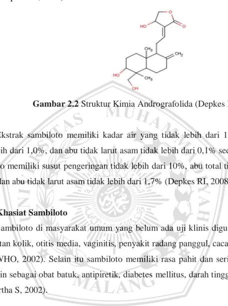 Gambar 2.2 Struktur Kimia Andrografolida (Depkes RI, 2008). 