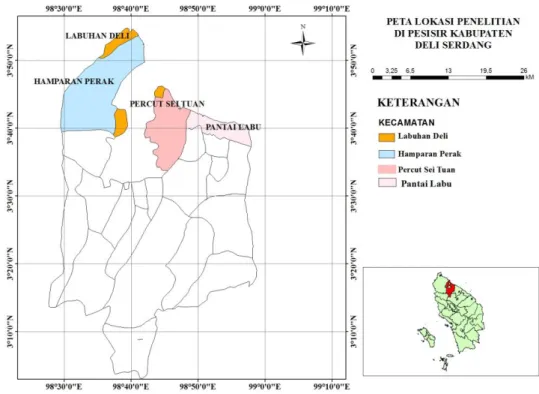 Gambar 1. Peta Lokasi Penelitian Kawasan Pesisir Kabupaten Deli Serdang 