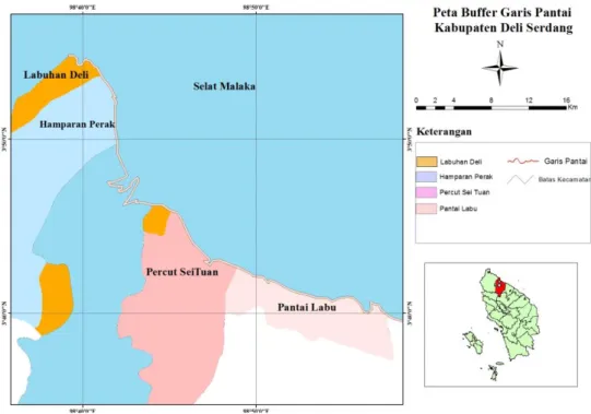 Gambar 2. Peta Buffer Garis Pantai Kawasan Pesisir Kabupaten Deli Serdang  Alat dan Bahan 
