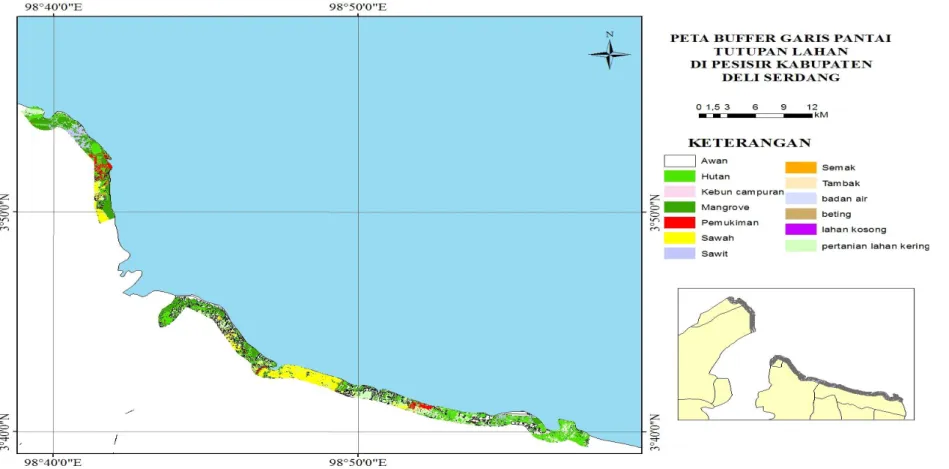 Gambar 5. Peta Buffer Garis Pantai Tutupan Lahan Di Kawasan Pesisir Kabupaten Deli Serdang