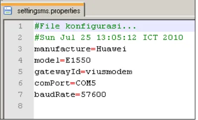 Gambar 3 – Contoh Konfigurasi pada settingsms.properties 