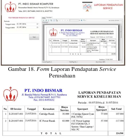 Gambar 18. Form Laporan Pendapatan Service 