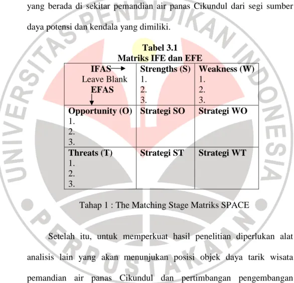 Tabel 3.1  Matriks IFE dan EFE            IFAS         Leave Blank            EFAS  Strengths (S) 1