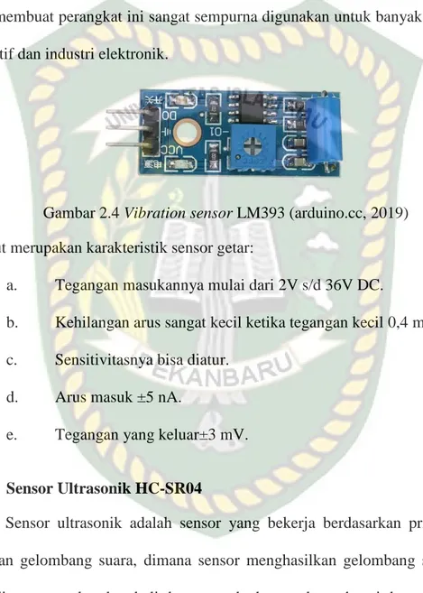 Gambar 2.4 Vibration sensor LM393 (arduino.cc, 2019)  Berikut merupakan karakteristik sensor getar: 