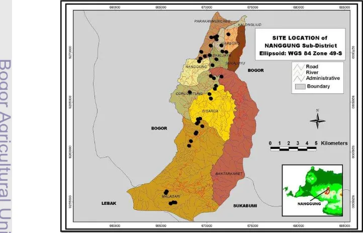 Gambar 2  Peta sebaran lokasi pengambilan sampel tanah di Kecamatan   