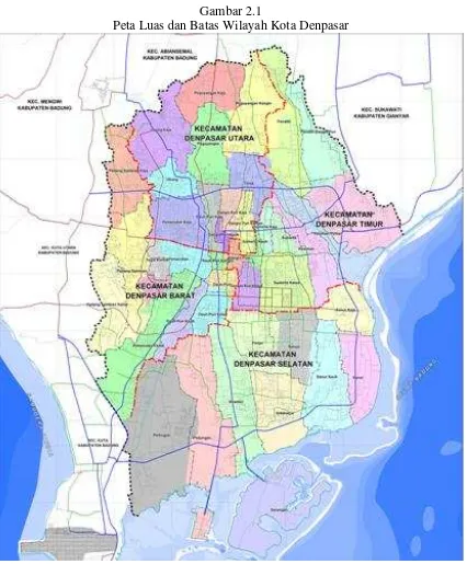 Gambar 2.1 Peta Luas dan Batas Wilayah Kota Denpasar 