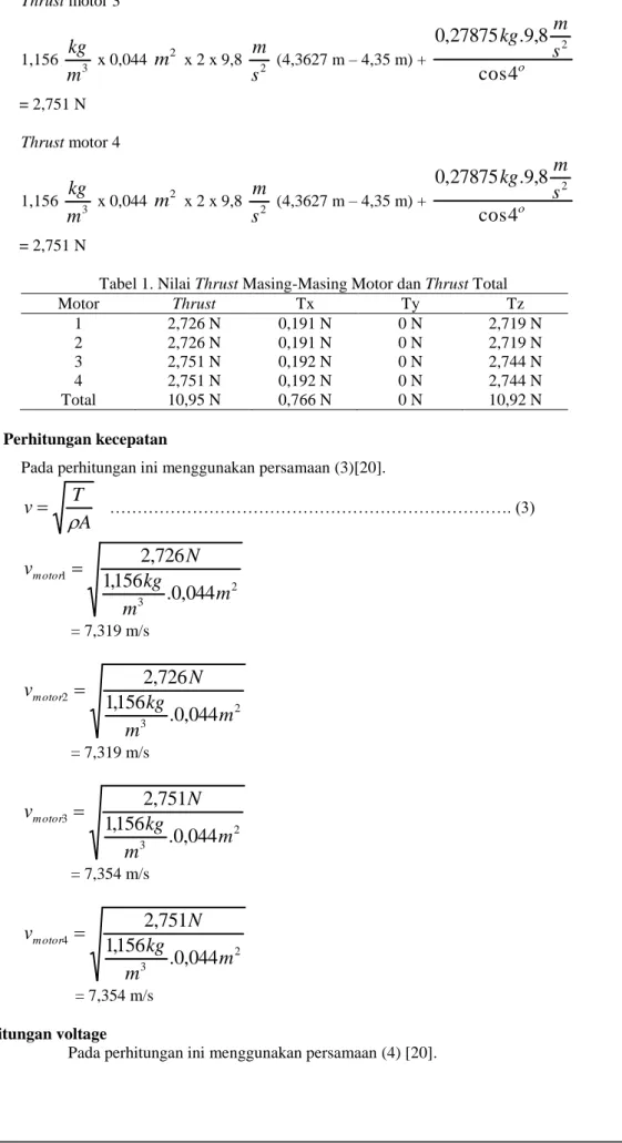 Tabel 1. Nilai Thrust Masing-Masing Motor dan Thrust Total 