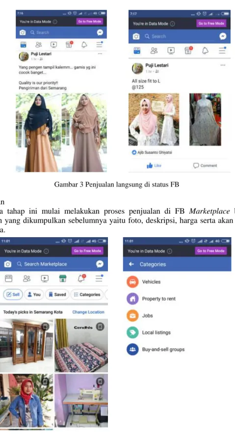 Gambar 3 Penjualan langsung di status FB 
