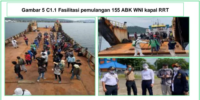 Gambar 5 C1.1 Fasilitasi pemulangan 155 ABK WNI kapal RRT  menggunakan jalur laut di Pelabuhan Bitung, Sulawesi Selatan, 3-8 