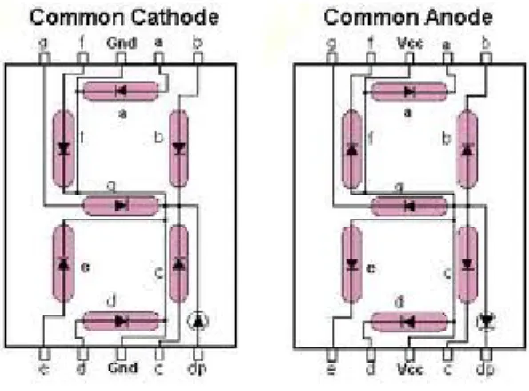 Gambar 2.6 Seven segment common katoda dan common anoda 