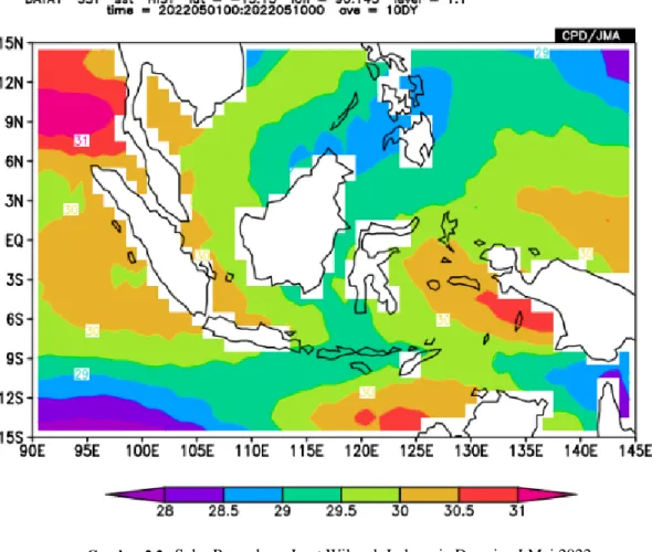 Gambar 2 2.   Suhu Permukaan Laut Wilayah Indonesia Dasarian I Mei 2022 