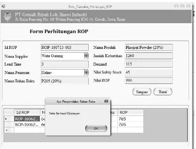 Tabel 3 merupakan desain data ROP yang akan dihasilkan pada form yang nantinya akan menjadi output pada laporan
