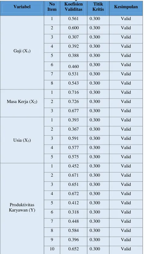 Tabel 3.5  Hasil Uji Validitas 