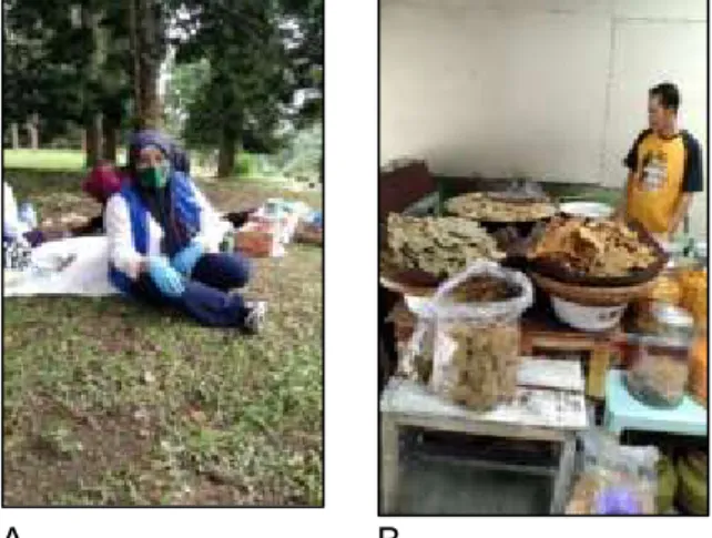 Gambar 10 Aktivitas Usaha Masyarakat (A) Penjaja Makanan dan Minuman didalam KRC (B)  Pedagang Makanan Khas di Luar Kawasan KRC